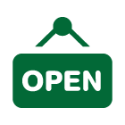 Hanging sign reading "Open" icon